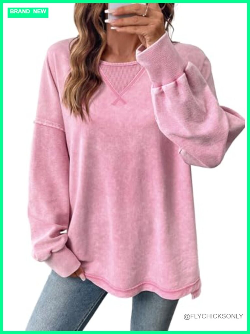 Womens Oversized Crewneck Long Sleeve Sweatshirt Cotton Blend Pullover